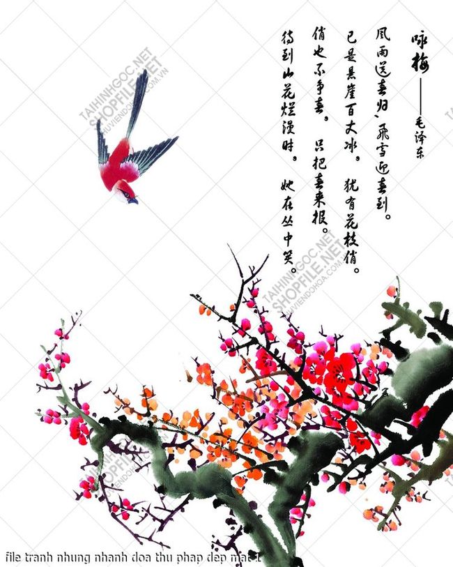 file tranh nhung nhanh doa thu phap dep mat 1